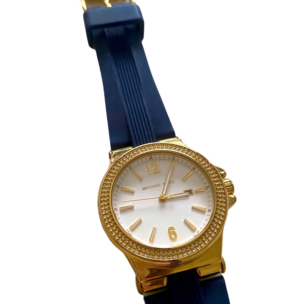 MK navy blue and gold watch